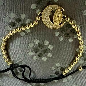 Religious Holy Mary gold Beaded Stretch Bracelet